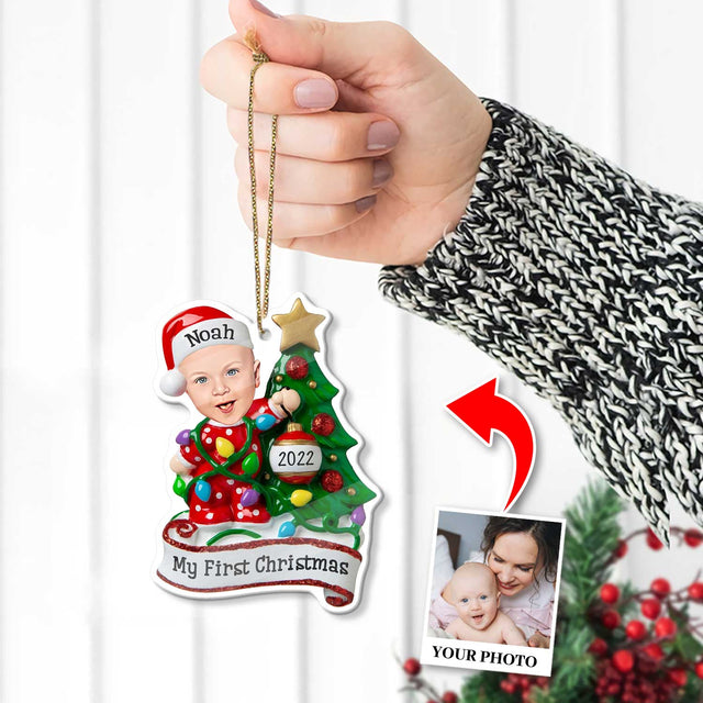 Personalized Name And Text, Ornament For Baby, My First Christmas, Christmas Bulbs & Tree, Christmas Shape Ornament 2 Sides