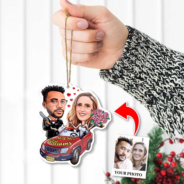 Custom Face From Photo, Gift For Couple, Cabriolet, Shape Ornament 2 Sides