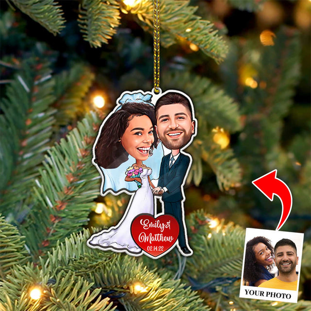 Custom Face From Photo, Bride and Groom, Christmas Shape Ornament 2 Layer