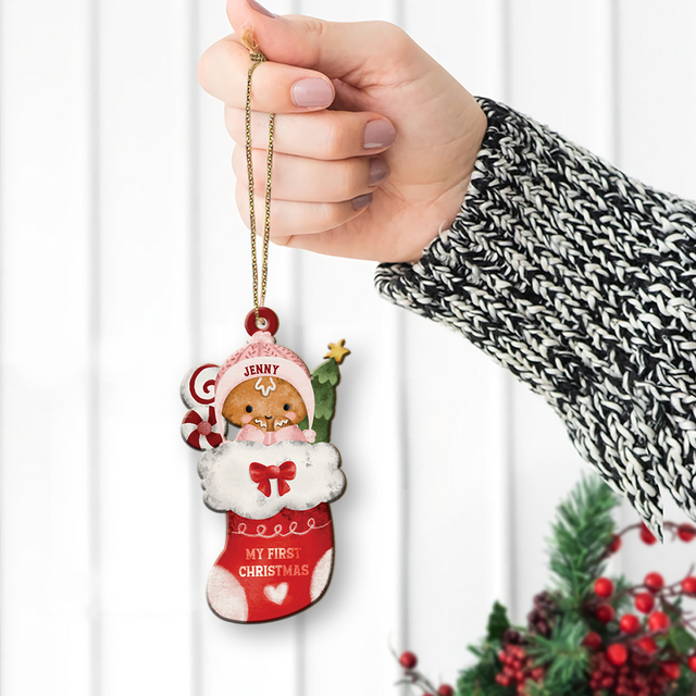 Personalized Name And Text, Ornament For Baby, Baby's First Christmas, Cute Socks, Christmas Shape Ornament 2 Sides