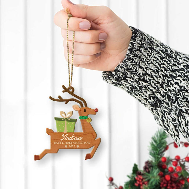 Personalized Name And Photo, Ornament For Baby, Baby's First Christmas, Reindeer, Christmas Shape Ornament 2 Sides