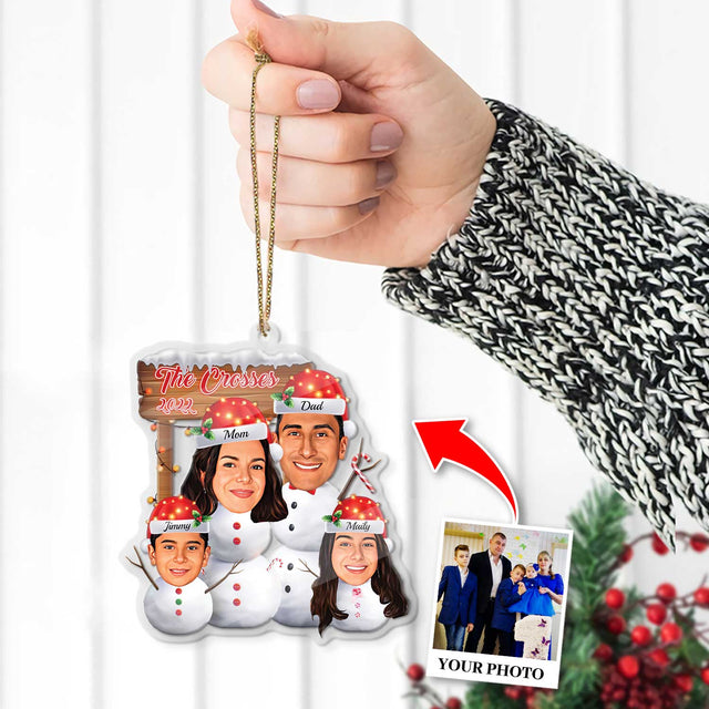 Custom Face From Photo, Snowman Family, Shape Ornament 2 Sides