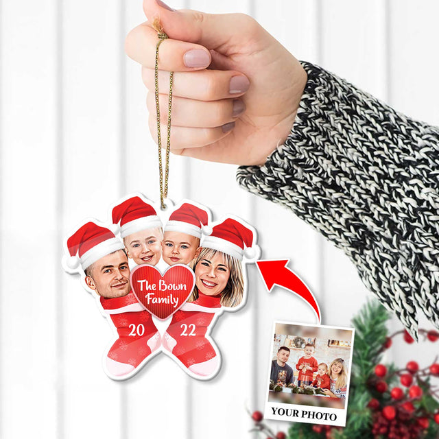 Custom Face From Photo, Stocking Christmas Shape Ornament 2 Sides