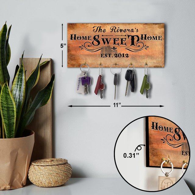Home Sweet Home, Custom Key Hook, Customizable Name