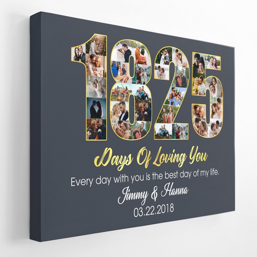 5th Wedding Anniversary 1825 Days Of Loving You Custom Photo Collage And Text Navy Background Canvas