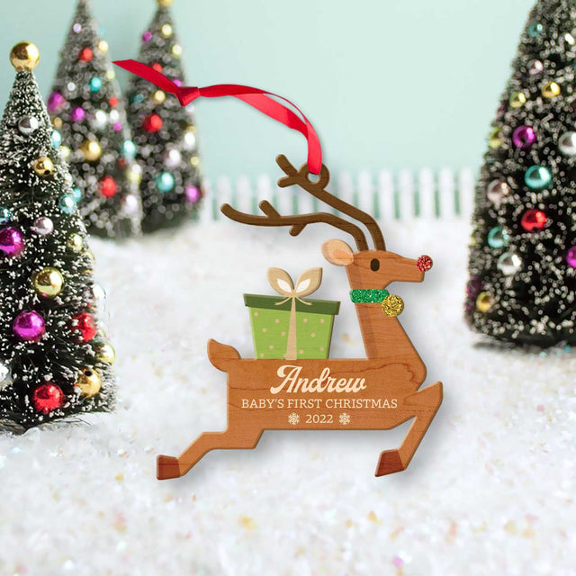 Personalized Name And Photo, Ornament For Baby, Baby's First Christmas, Reindeer, Christmas Shape Ornament 2 Sides