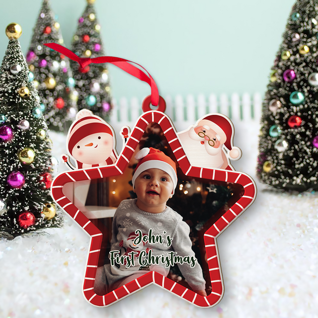 Custom Photo, Personalized Name And Text, Ornament For Baby, Baby's First Christmas, Star Shape, Christmas Shape Ornament 2 Sides