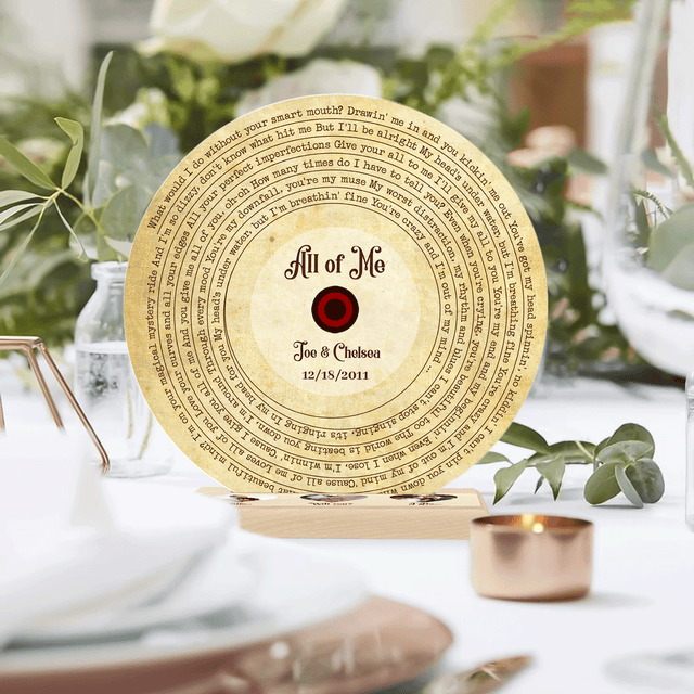 Custom Song Lyrics, 3 Hearts Photos Wooden Stand, Acrylic Record