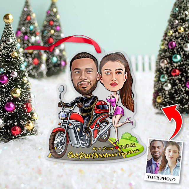 Custom Face From Photo, Gift For Couple, Motobike, Shape Ornament 2 Sides