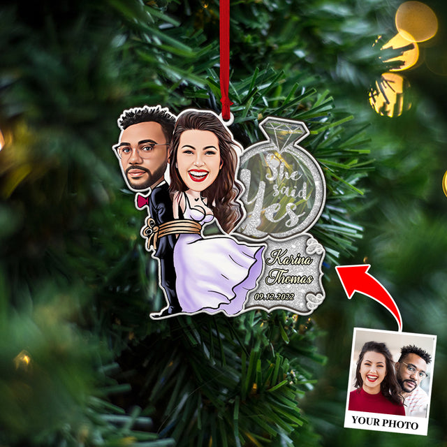 She Said Yes, Custom Face From Photo, Christmas Shape Ornament 2 Layer