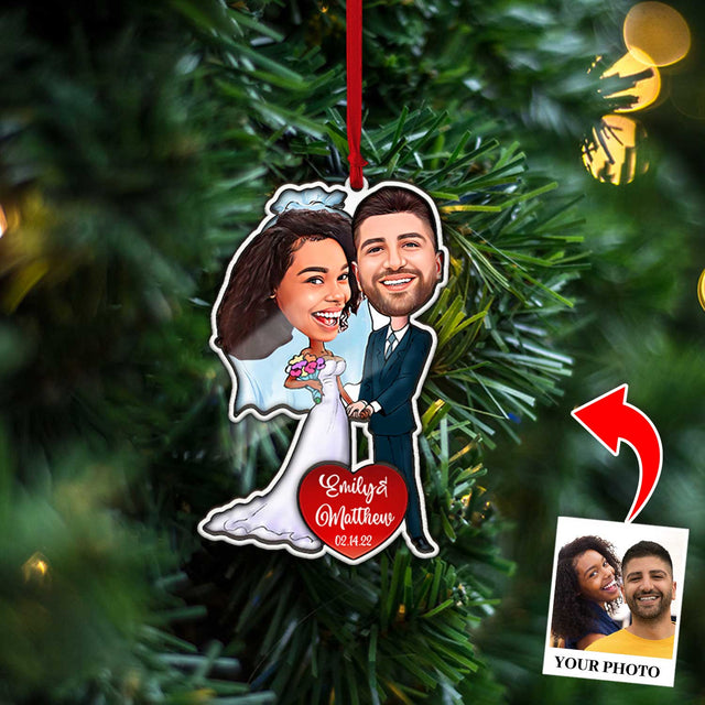 Custom Face From Photo, Bride and Groom, Christmas Shape Ornament 2 Layer