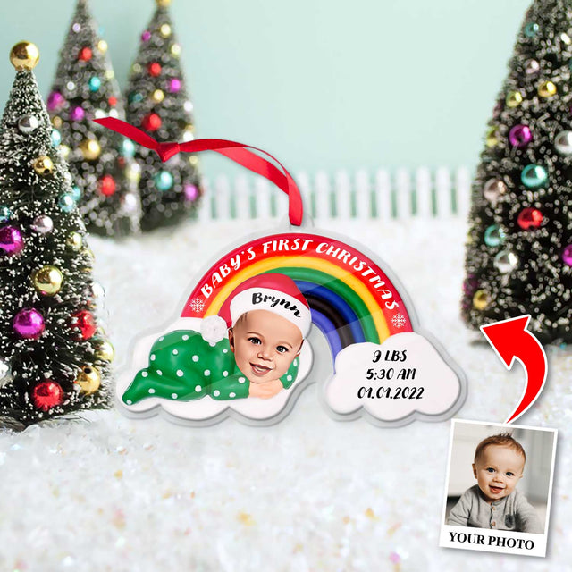 Personalized Name And Text, Ornament For Baby, Baby's First Christmas, Christmas Rainbow, Christmas Shape Ornament 2 Sides