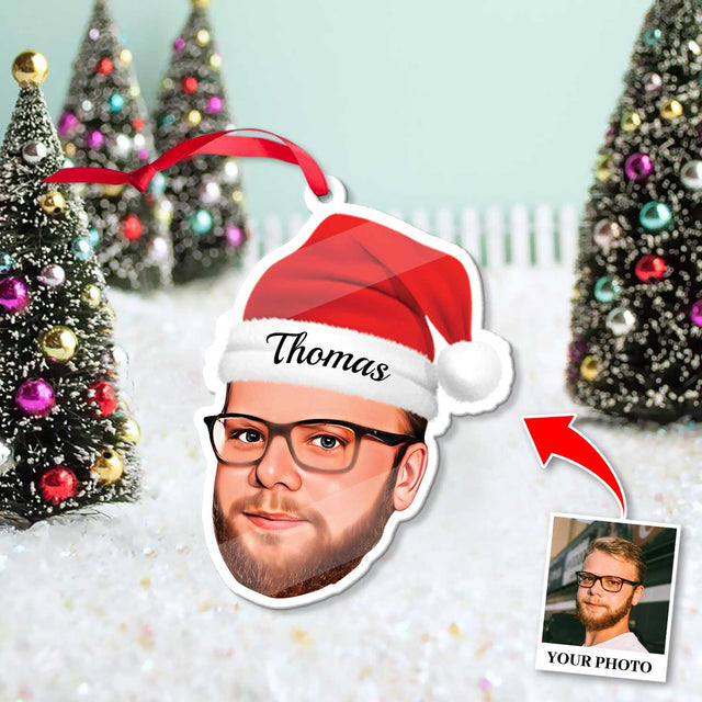 Custom Face From Photo With Christmas Hat, Shape Ornament 2 Sides