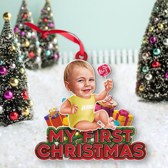 Custom Photo, Personalized Name And Text, Ornament For Baby, Baby's First Christmas, Candy & Gift Box, Christmas Shape Ornament 2 Sides