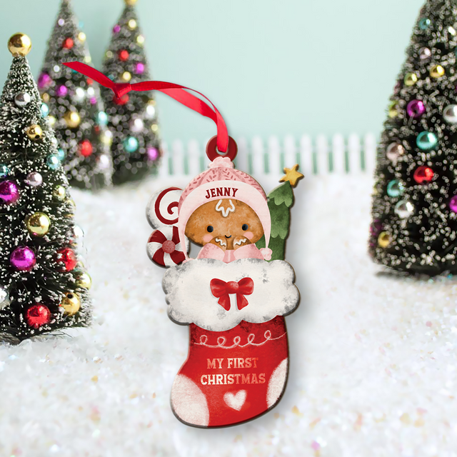 Personalized Name And Text, Ornament For Baby, Baby's First Christmas, Cute Socks, Christmas Shape Ornament 2 Sides