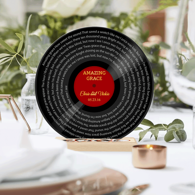 Custom Song Lyrics, 4 Heart Photos Wooden Stand, Acrylic Record