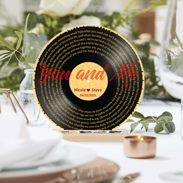Custom Song Lyrics, QR 3 Photos Wood Stand, Acrylic Record