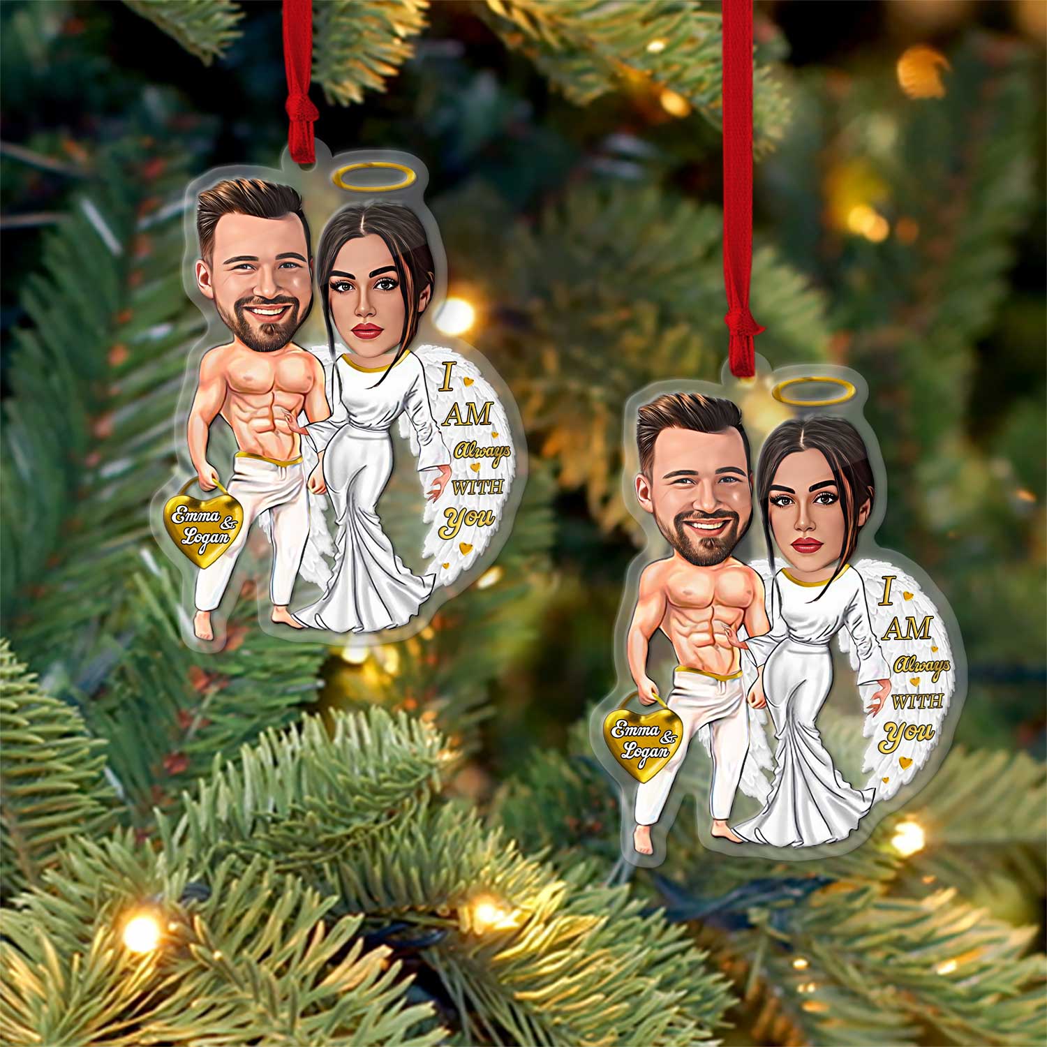 Face From Photo, Gift For Couple, White Angle 2, Shape Ornament 2 Sides