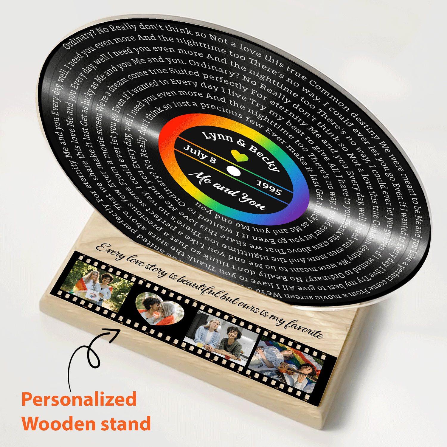 Custom Song Lyrics, Rainbow Wooden Stand, Acrylic Record