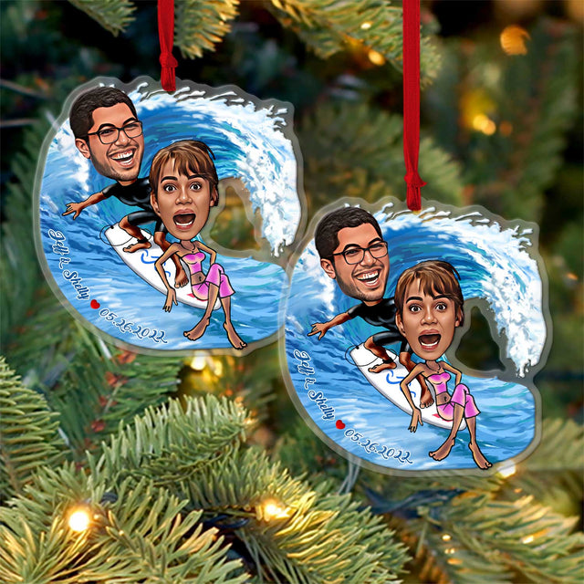 Custom Face From Photo, Gift For Couple, Surf, Shape Ornament 2 Sides