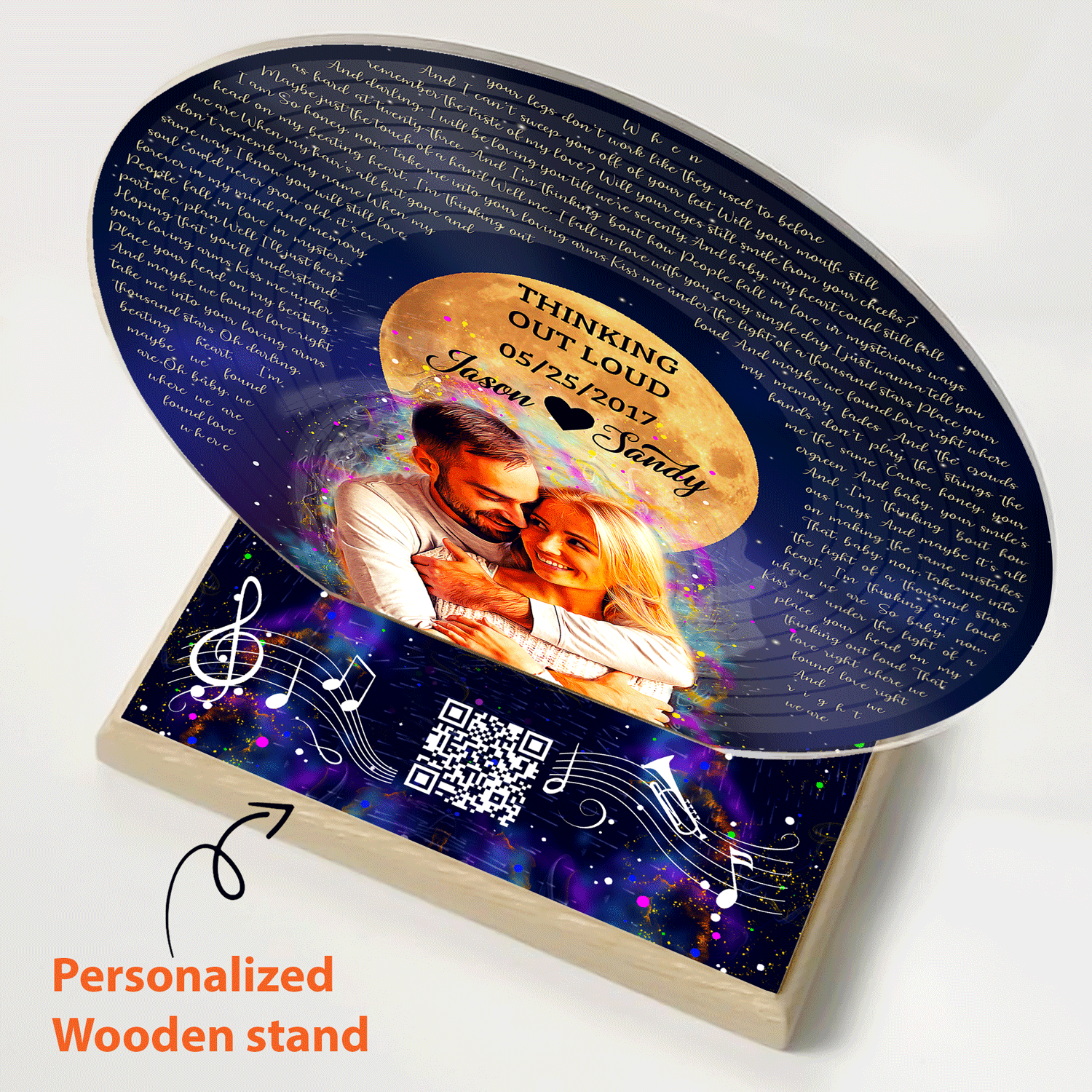 Custom Song Lyrics, Music QR Star Wood Stand, Acrylic Record