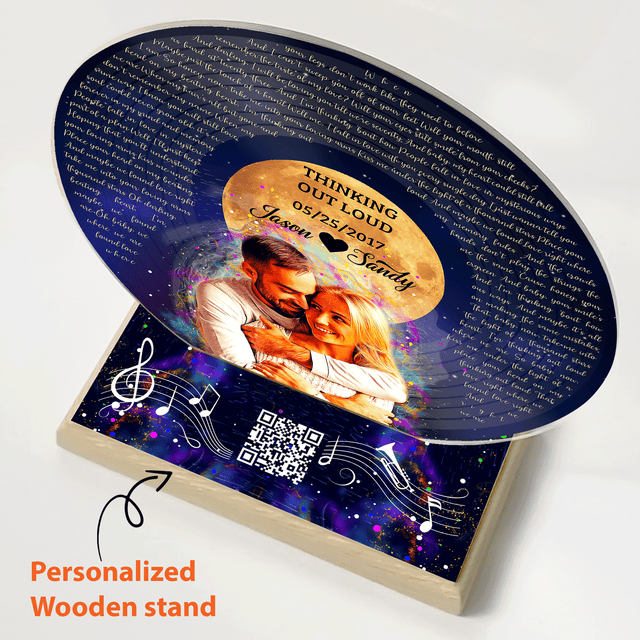 Custom Song Lyrics, Music QR Star Wood Stand, Acrylic Record