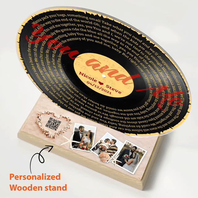 Custom Song Lyrics, QR 3 Photos Wood Stand, Acrylic Record