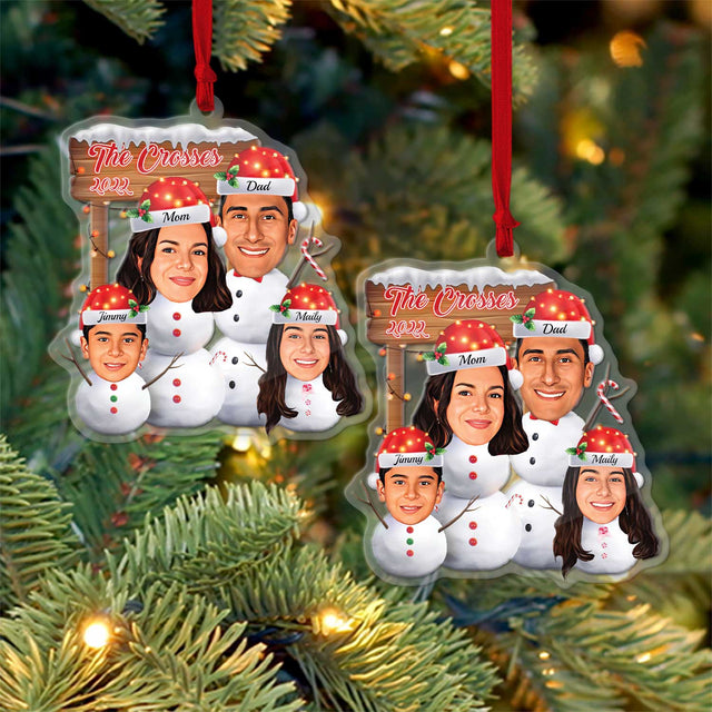 Custom Face From Photo, Snowman Family, Shape Ornament 2 Sides