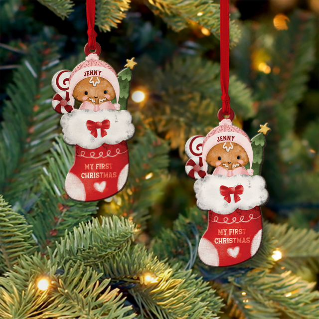 Personalized Name And Text, Ornament For Baby, Baby's First Christmas, Cute Socks, Christmas Shape Ornament 2 Sides