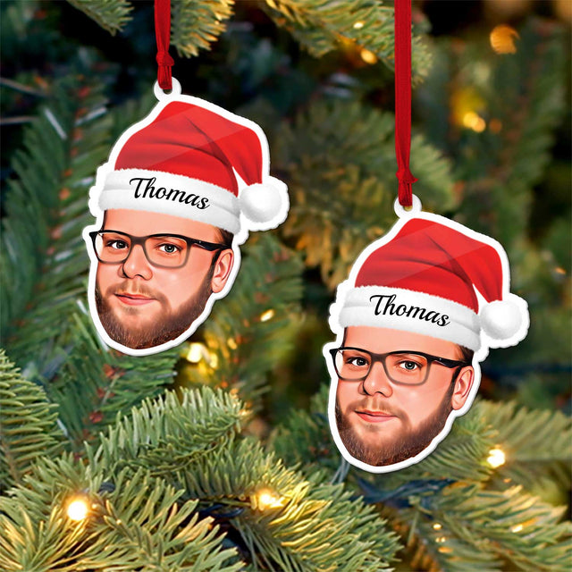 Custom Face From Photo With Christmas Hat, Shape Ornament 2 Sides