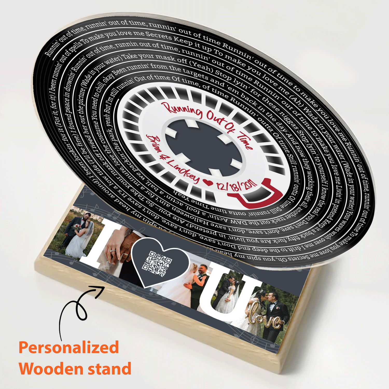 Custom Song Lyrics, 5-Photo Wooden Stand, QR Acrylic Record