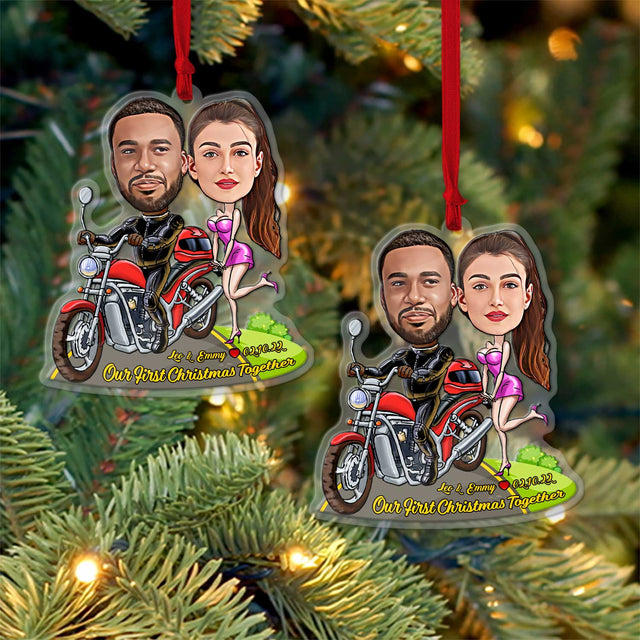 Custom Face From Photo, Gift For Couple, Motobike, Shape Ornament 2 Sides