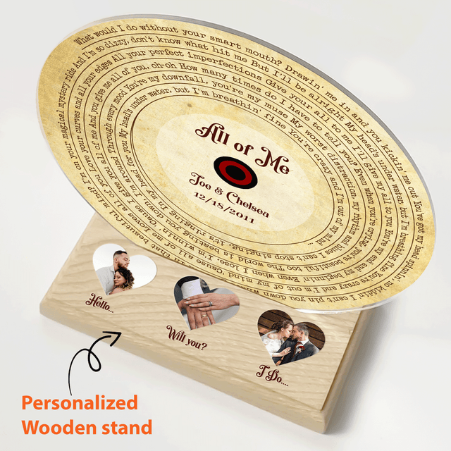 Custom Song Lyrics, 3 Hearts Photos Wooden Stand, Acrylic Record