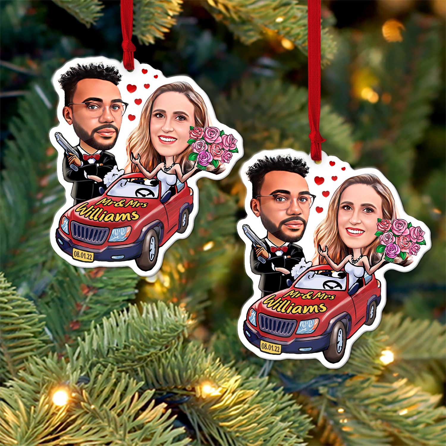 Custom Face From Photo, Gift For Couple, Cabriolet, Shape Ornament 2 Sides