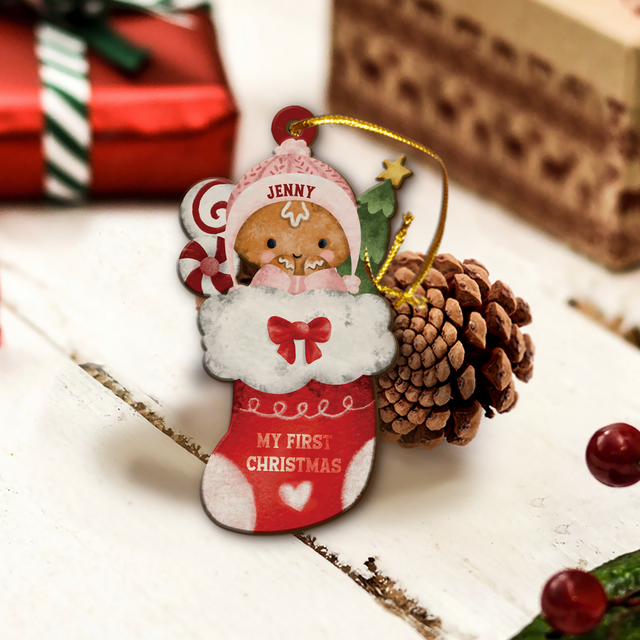 Personalized Name And Text, Ornament For Baby, Baby's First Christmas, Cute Socks, Christmas Shape Ornament 2 Sides