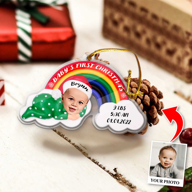 Personalized Name And Text, Ornament For Baby, Baby's First Christmas, Christmas Rainbow, Christmas Shape Ornament 2 Sides