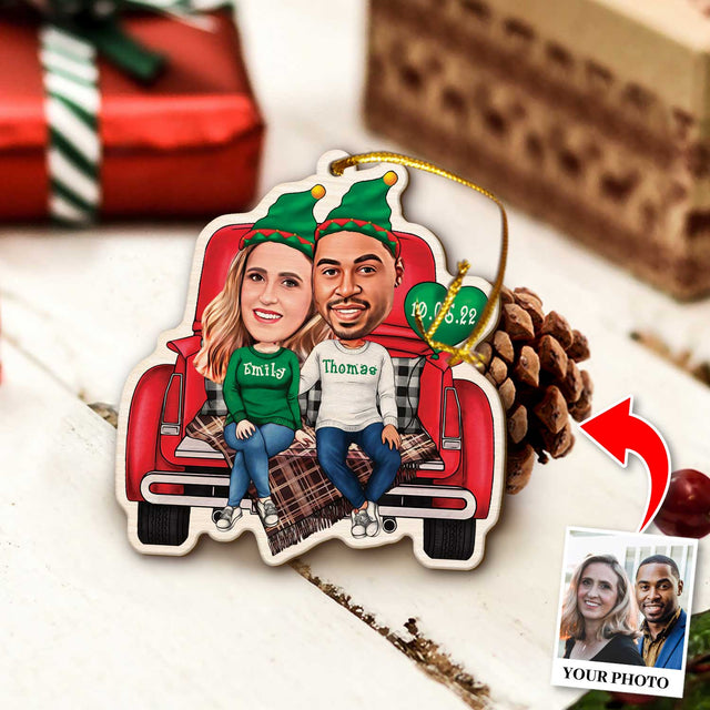 Face From Photo, Gift For Couple, Christmas Trunk, Shape Ornament 2 Sides