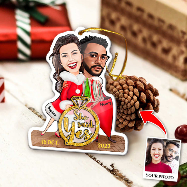 Custom Face From Photo, Gift For Couple, Christmas Ring, Shape Ornament 2 Sides
