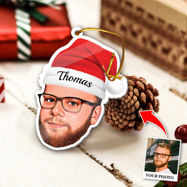 Custom Face From Photo With Christmas Hat, Shape Ornament 2 Sides