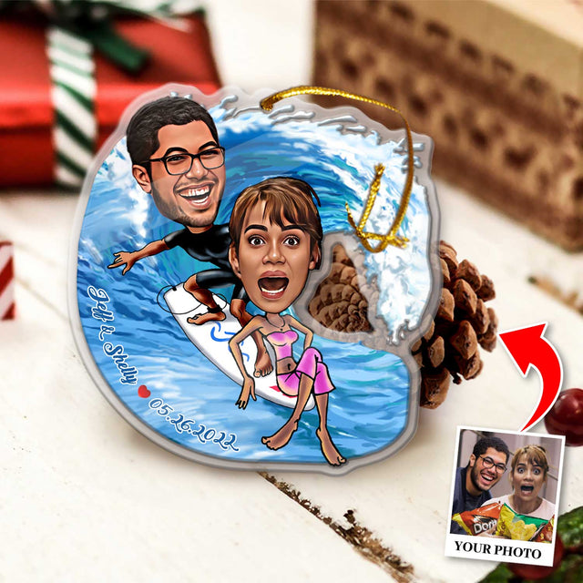 Custom Face From Photo, Gift For Couple, Surf, Shape Ornament 2 Sides