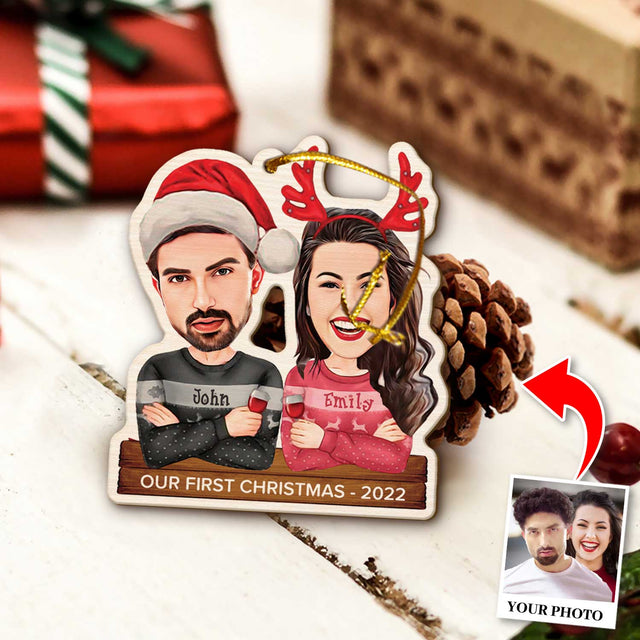 Face From Photo, Gift For Couple, Merry Christmas, Shape Ornament 2 Sides