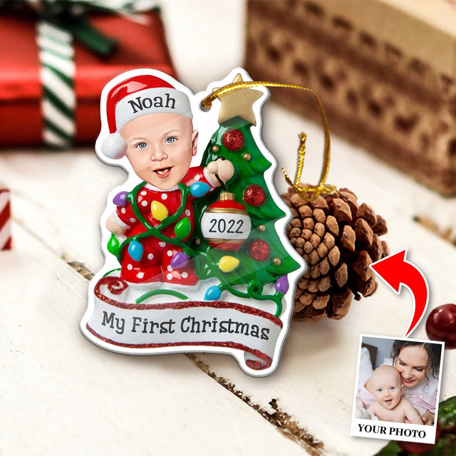 Personalized Name And Text, Ornament For Baby, My First Christmas, Christmas Bulbs & Tree, Christmas Shape Ornament 2 Sides