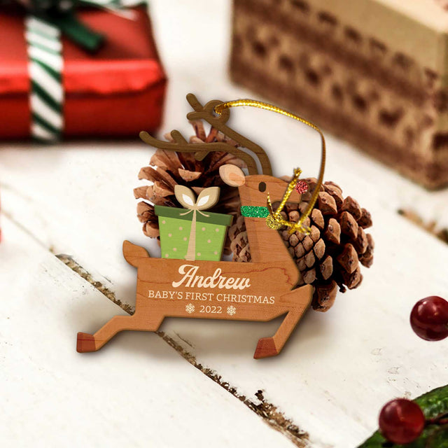 Personalized Name And Photo, Ornament For Baby, Baby's First Christmas, Reindeer, Christmas Shape Ornament 2 Sides