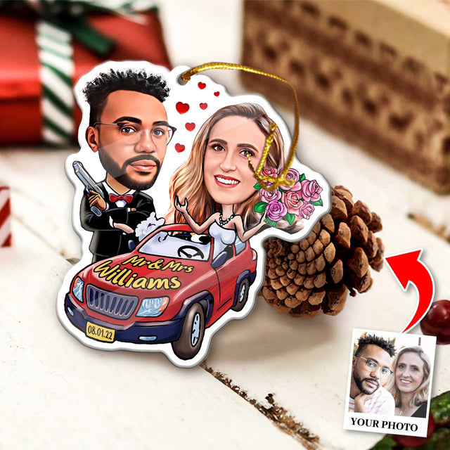 Custom Face From Photo, Gift For Couple, Cabriolet, Shape Ornament 2 Sides