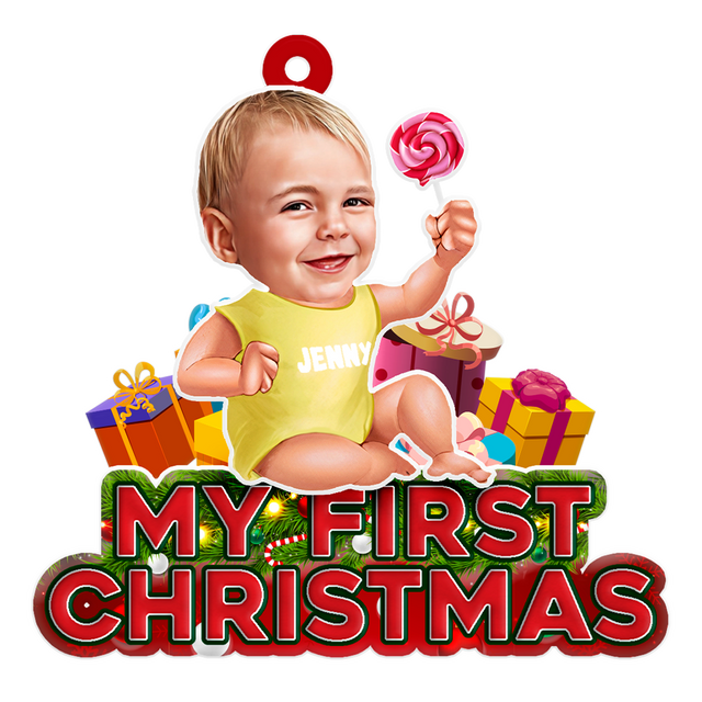 Custom Photo, Personalized Name And Text, Ornament For Baby, Baby's First Christmas, Candy & Gift Box, Christmas Shape Ornament 2 Sides