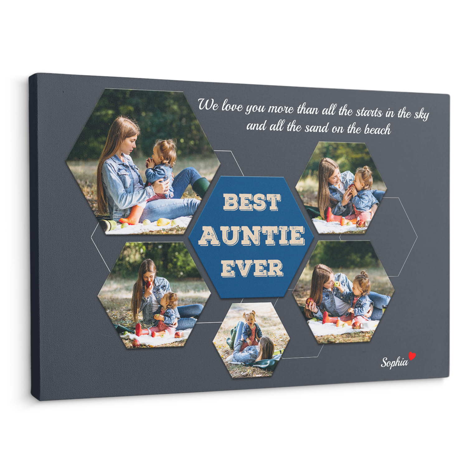 Best Auntie Ever Custom Photo - Customizable Navy Vintage Background Canvas