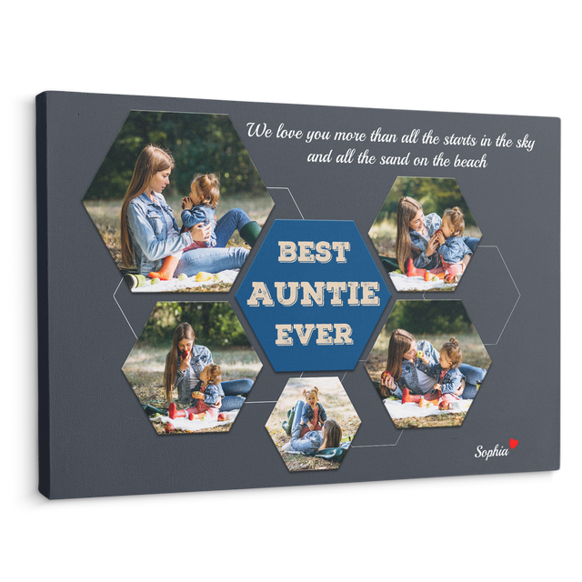 Best Auntie Ever Custom Photo - Customizable Navy Vintage Background Canvas