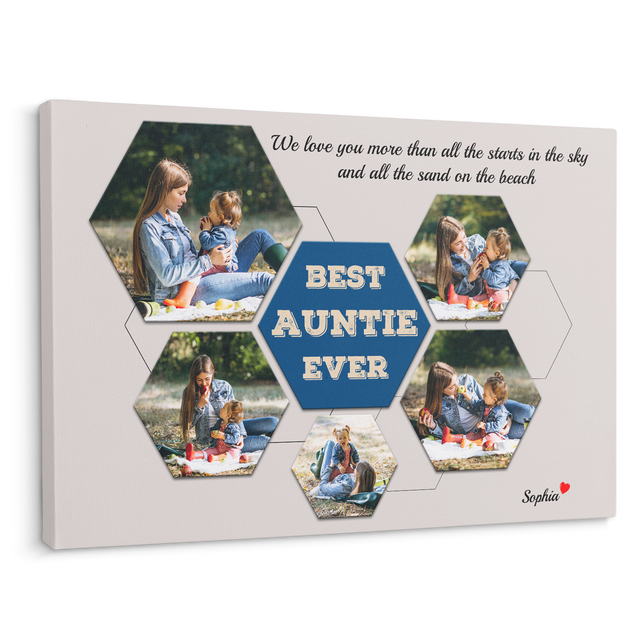 Best Auntie Ever Custom Photo - Customizable Light Grey Background Canvas