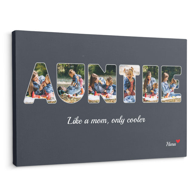 Auntie Custom Photo - Customizable Navy Vintage Background Canvas