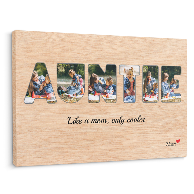 Auntie Custom Photo - Customizable Light Wood Background Canvas